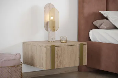 Obrázok produktu pre Sada závesných nočných stolíkov 50 cm 2 ks, dub sušienka, zlaté úchytky Verica
