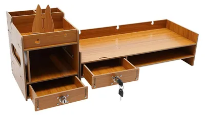 Produktbild von Monitorständer mit Aufbewahrung - Monitorerhöhung - Höhenverstellbar - Zwei Schubladen - Kabelmanagement - Für 33–61 cm Monitore - Büro/Zuhause