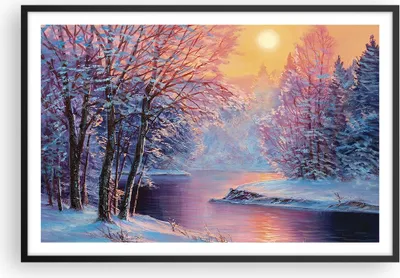 Produktbild von Gerahmtes Poster - Schwarzer Rahmen - Öl Winter Fluss - 91,5x61 cm - Wand Bild - Wanddeko - Wandbilder - Kunstposter - Wandposter - Bilderrahmen - Bilder - Kunstdruck Wanddekoration - P2BAA91x61-4379