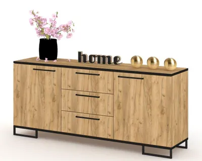 Produktbild von Kommode mit Schubladen Fernsehschrank HANA 3S Golden Craft Eiche mit schwarzem Rand/Craft Eiche 150cm