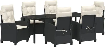 Produktbild von Möbel 7-teiliges Gartendining-Set mit Kissen Schwarz Poly-Rattan - Gartenstühle 3380370