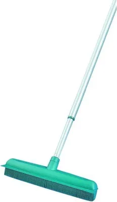 A green and silver broom on a white background.