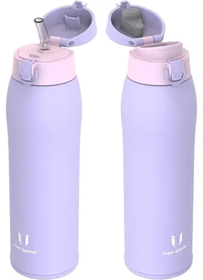Image de Bouteille en acier inoxydable, tasse isotherme de 950 ml, couleur violet clair, sans BPA, étanche, avec 2 couvercles