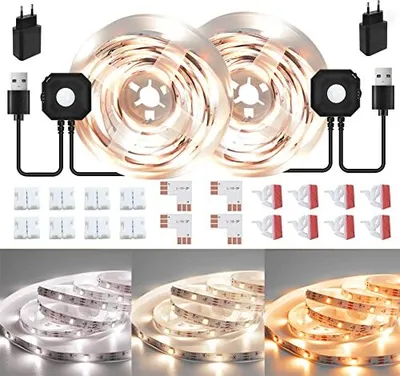 Image de Détecteur de mouvement à bande LED, bande blanche chaude de 6 m, fonction de minutage autocollante, dimmable, couloir de nuit, cuisine, armoire, lit, chambre à coucher,