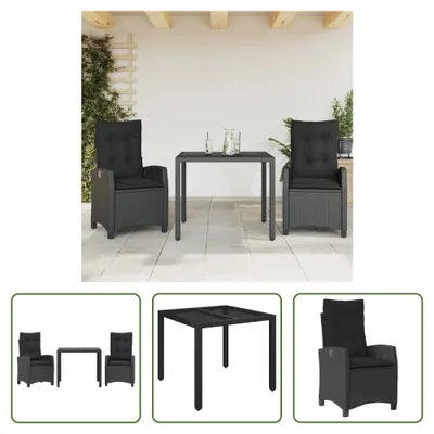 Produktbild von The Living Store 3-tlg. Garten-Essgruppe mit Kissen Schwarz Poly Rattan