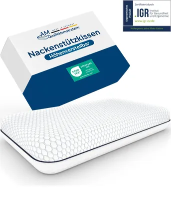 Produktbild von AM Qualitätsmatratzen | Premium Nackenstützkissen | höhenverstellbar bis 10 cm | mit kühlendem Effekt & Lyocell Bezug | Ergonomisches Kopfkissen | Germany