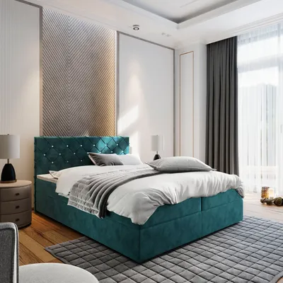 Produktbild von Masseno Boxspringbett RIVA 180x200 cm Komplett-Set mit Bonell Matratze und Topper, Polsterbett mit Bettkästen -Blau, MAGIC VELVET 2221