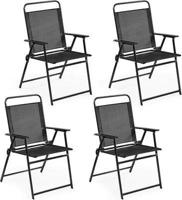 Imagen del producto de Silla plegable para jardín, sillón plegable con respaldo alto y reposabrazos, sillas para terraza, sillas para comedor, capacidad de hasta 100 kg, color