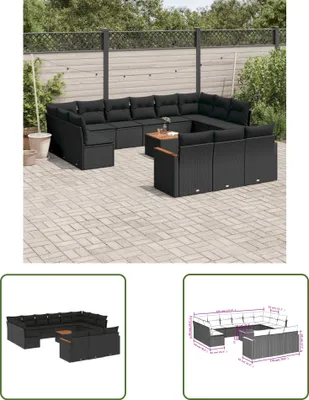 Produktbild von The Living Store 14-tlg. Garten-Sofagarnitur mit Kissen Schwarz Poly Rattan