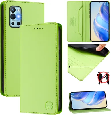 Produktbild von Lederhülle für OnePlus 9R/OnePlus 8T Hülle Flip Brieftasche Kartenfächern Ständer Schutzhülle Grün