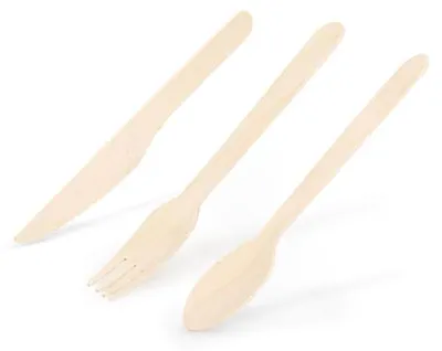 Imagen del producto de Juego de cubiertos de madera: tenedor, cuchara, cuchillo