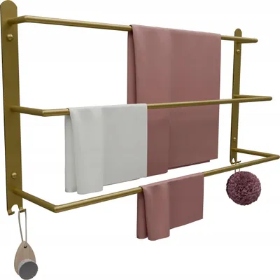 Zdjęcie produktu dla Wieszak Łazienkowy na ręczniki Ścienny Drabinka 60 cm POTRÓJNY Loft Złoty