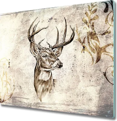 Produktbild von Glas Herdabdeckplatte 60x52 cm Spritzschutz Glasabdeckplatte Schneidebrett Hirsch