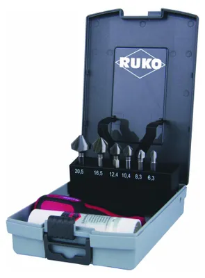 Produktbild von RUKO Kegel- und Entgratsenker-Bit-Satz 90° "Lang" HSS in Kunststoffkassette - 102319RO
