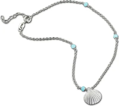 Image de SilberDream Chaîne de cheville 925 argent 25cm coquillage femme perle acrylique bleu clair D2SDF5245H