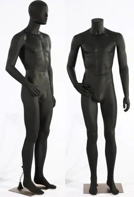 Produktbild von Eurotondisplay LM2-8 abstrakte schwarz matt lackierte männliche Schaufensterpuppe in schwarz Nase und Mund geformt Mannequin male black