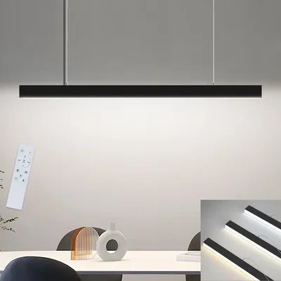 Image de ZMH LED Lampe suspendue de table de salle à manger Lampe de table de salle à manger noire Dimmable avec télécommande Design moderne Lampe suspendue Réglable en hauteur Bureau