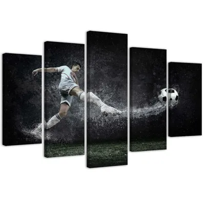 Produktbild von 5-teiliges leinwandbild fußballer auf nassem rasen 200x100 cm Feeby grau wandbild bereit zum aufhängen