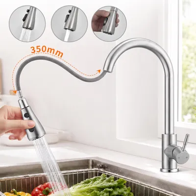 Obrázek produktu pro Homelody, kuchyňská baterie, nerezová ocel, kuchyňská armatura s otočnou hlavicí o 360°, kuchyňská baterie s 3 režimy, sprchová hlavice, vysokotlaká směšovací baterie do kuchyně se sprchou, Obrázek vytvořený pomocí AI