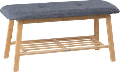 Produktbild von Schuhbank - 89 x 35 cm - Braun - Grau - Bambus - Stoffbezug