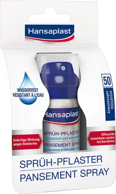 Produktbild von Hansaplast 01861-00000, Blau, Weiß, Die Wunde vor der Anwendung trocknen und reinigen. Aus 5-10 cm Entfernung einen dünnen Film..., CE, 1 Stück(e)