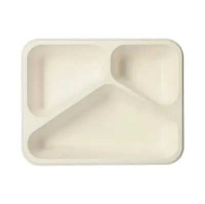 Produktbild von 500 Siegelschalen, Zuckerrohr 3-geteilt 1150 ml 4,5 cm x 17,5 cm x 22,5 cm weiss