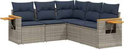 Produktbild von vidaXL 5-tlg. Garten-Sofagarnitur mit Kissen Grau Poly Rattan
