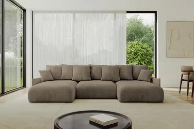 Produktbild von ALTDECOR Ecksofa in U-Form mit Schlaffunktion und Bettkasten ONESK-U 317x177x72 cm  Braun - Corner Sofa Bett Eckcouch Couch U-Form Schlafcouch Ausziehbar Wohnlandschaft Schlafsofa Cauchsofa