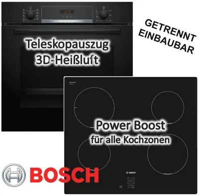 Produktbild von HERDSET Bosch Backofen Teleskopauszug + Induktionskochfeld autark 60 cm NEU