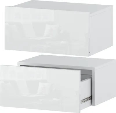 Image de MRBLS Table de nuit suspendue SET de 2 - Table de nuit murale - Design moderne Tiroir mural - Table de nuit murale - Blanc brillant 45x19x32
