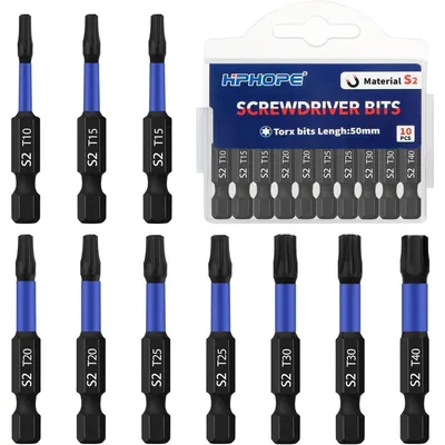 Produktbild von Torx Bit Set 10 Stück, 50 mm Länge, 1/4" Sechskantschaft, T10-T40