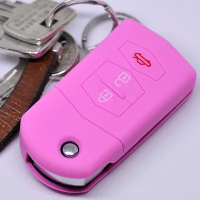Produktbild von Auto Schlüssel Hülle Silikon Schutz Cover Rosa kompatibel mit Mazda CX-5 2 3 4 5 6 RX-8 3 Tasten Klappschlüssel