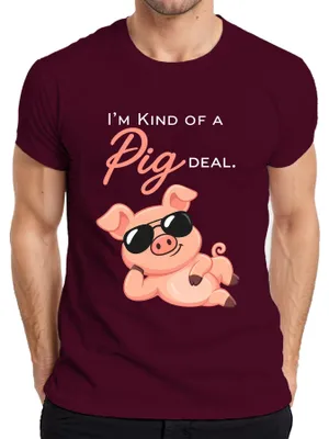 Productafbeelding van "Ik ben een varken"-zonnebril, grappig varkentje, heren T-shirt, bordeauxrood, maat L