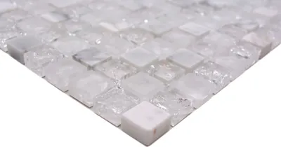 Produktbild von Handmuster Mosaikfliese Transluzent weiß Glasmosaik Crystal Stein weiß MOS92-0102_m