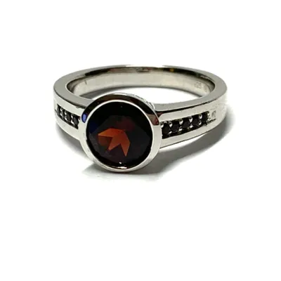 Produktbild von Ring 925 Silber rhodiniert Granat Solitärring Klassiker #58