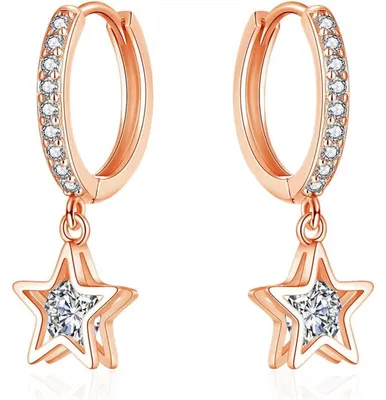 Produktbild von Ohrringe Hängend 925 Sterling Silber mit Zirkonia Stern Anhänger Rosegold 16x29mm