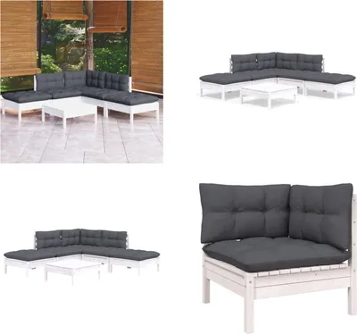 Produktbild von vidaXL 6 tlg. Garten Lounge Set mit Kissen Weiß Kiefernholz - Garten-Lounge-Set - Garten-Lounge-Sets - Gartenmöbel-Set - Gartenmöbel-Sets
