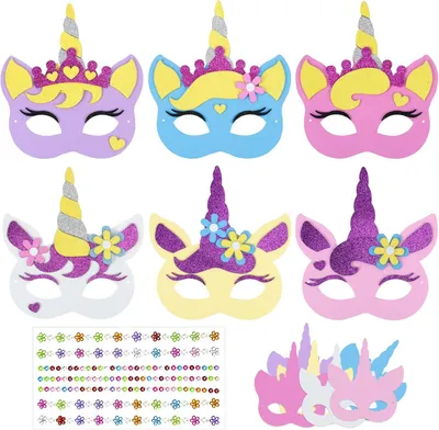 Productafbeelding van Eenhoornmaskers - Set van 6 - Knutselsets voor kinderen - Creatief kunsthandwerk