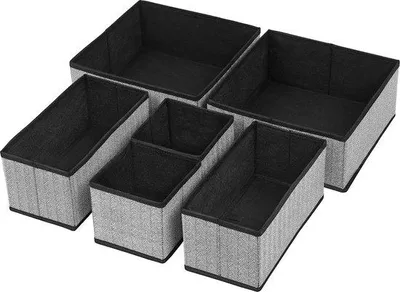 Produktbild von Unyqoos® 6er-Set Schubladen-Organizer – faltbare Aufbewahrungsboxen aus Vliesstoff in Leinenoptik, schwarz; 2×(28×28×13 cm), 2×(28×14×13 cm), 2×(14×14×13 cm)