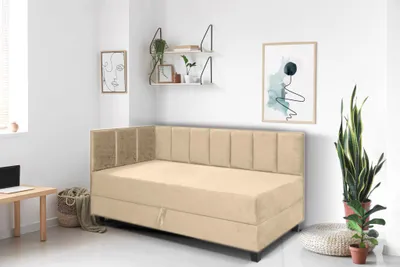 Produktbild von Jugendbett Einzelbett Eryk Boxspringbett mit Matratze Kinderbett Bettkasten 100 x 200 cm Links Paris 121 - beige