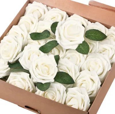 Immagine prodotto di Bouquet di rose color crema, set di 25 fiori artificiali decorativi, rose