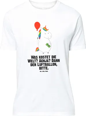 Produktbild von Mr. & Mrs. Panda Größe L T-Shirt Einhorn Luftballon - Weiß - Geschenk, Tshirt, Unicorn, Geld, Einhörner, Shirt, Freude, mit Spruch