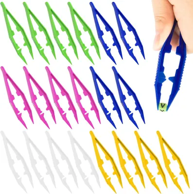 Produktbild von 25 Stück Präzisions Pinzette aus Kunststoff, 5 Farben (Grün, Blau, Weiß, Gelb, Rosa) - Spitze Fein für Elektronik, DIY Basteln, Schmuckherstellung, Kleinteile Modellbau
