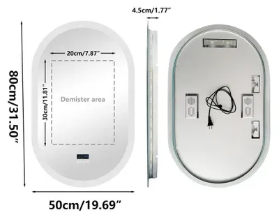 Obrázek produktu pro LED zrcadlo do koupelny, oválné – nástěnné zrcadlo na líčení – Bluetooth – digitální displej – osvětlení zepředu i zezadu – proti zamlžování – 800 x 500 mm