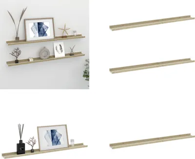 Obrázok produktu pre vidaXL Nástenné police 2 ks Biela a dub sonoma 100x9x3 cm - Nástenná polica - Nástenné police - Nástenné police - Nástenné police