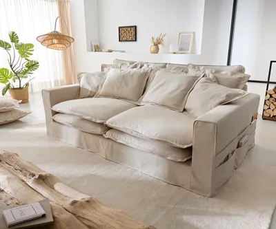 Produktbild von DELIFE Hussensofa Noelia 240x145 cm Elfenbeinfarben mit Kissen