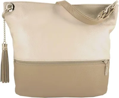 Produktbild von Damen Umhängetasche aus Naturleder Creme mit Fransen und Kette 36x28x12 cm Modell 16344