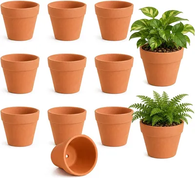 Imagen del producto de Macetas de terracota, 10 unidades, 10 x 8 cm, con orificios de drenaje, para plantas