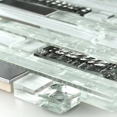 Produktbild von Glas Edelstahl Mosaikfliesen Admont Weiss Verbund