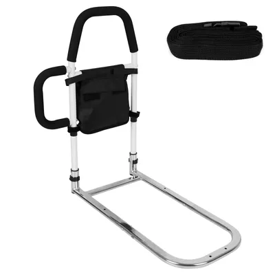 Produktbild von Bettgitter mit 2 rutschfeste Griffe&Aufbewahrungstasche, Aufstehhilfe aus Stahl bis 150 kg, Bett Einstiegshilfe, EIN- und Aussteigen aus dem Bett
